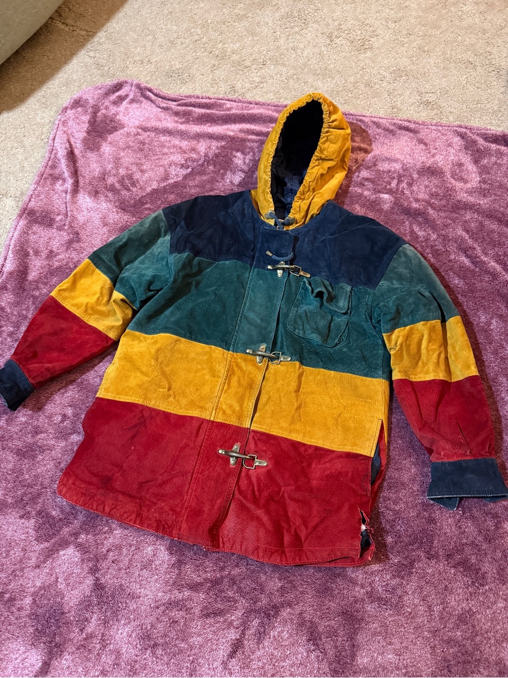 Colorblock Hooded Corduroy Jacket - Multicolor Stripes